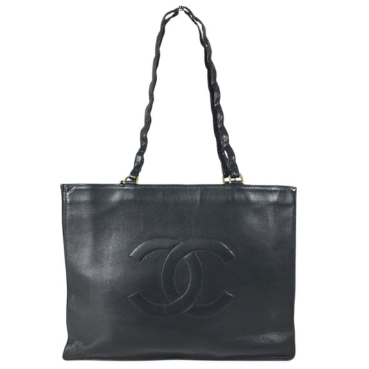 CHANEL vintage CC CC Mark Logo DecaCoco Bag Tote Bag shawl Shoulder Bag Leather Black Used