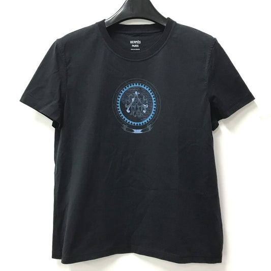 HERMES logo apparel tops short sleeves Short sleeve T-shirt cotton Navy Used
