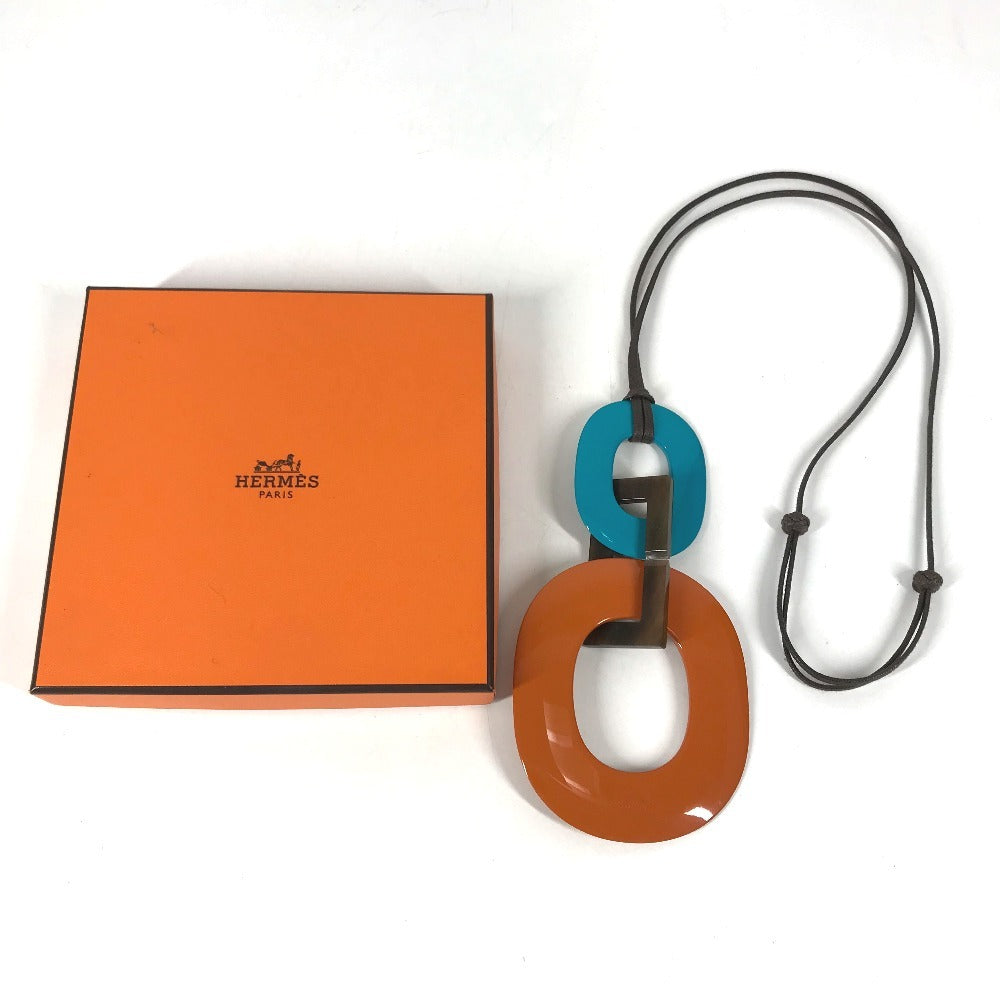 HERMES Buffalo horn Isamu Isamu 2-piece set Accessories Jewelry Choker Necklace Buffalo horn Orange/blue Used