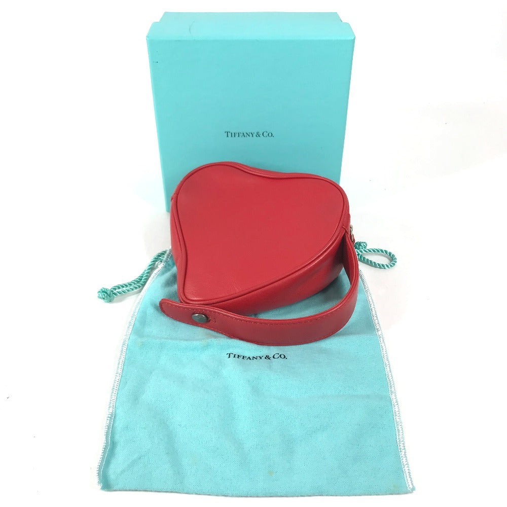 TIFFANY&Co. Heart Clutch Bag Makeup pouch makeup cosmetics Pouch Leather Red Used