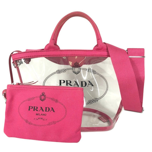 PRADA With porch Canapaplex Logo Tote Bag, 2-Way Bag, Shoulder Bag, Crossbody Bag Hand Bag Vinyl/Leather pink/clear Used