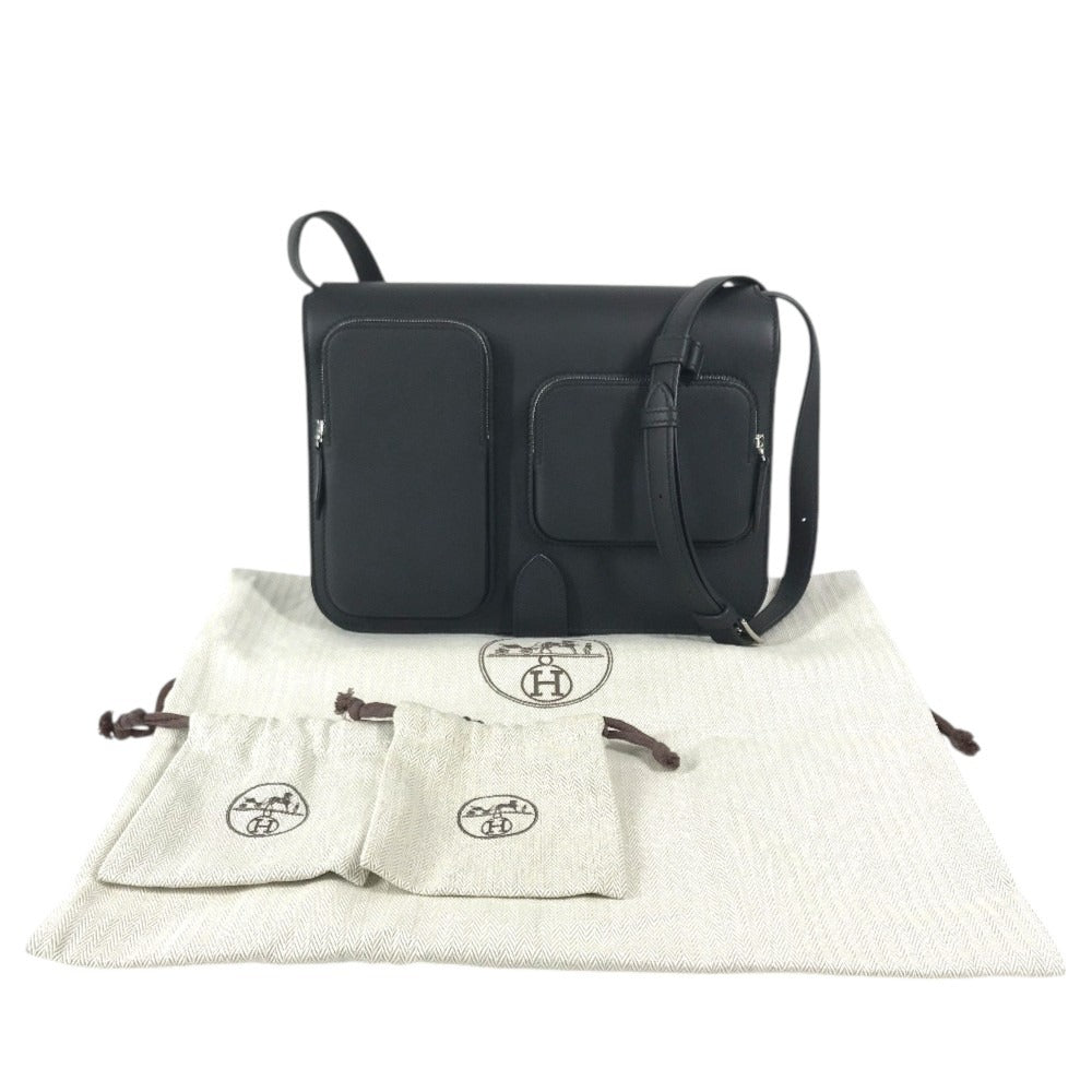 HERMES Leather Equipier 3-Way Bag Clutch Bag Flap Pochette Crossbody Shoulder Bag Swift Black/SilverHardware Used
