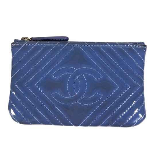 CHANEL CC Logo CC Mark Wallet coin purse Card Case Pouch Patent Leather blue Used