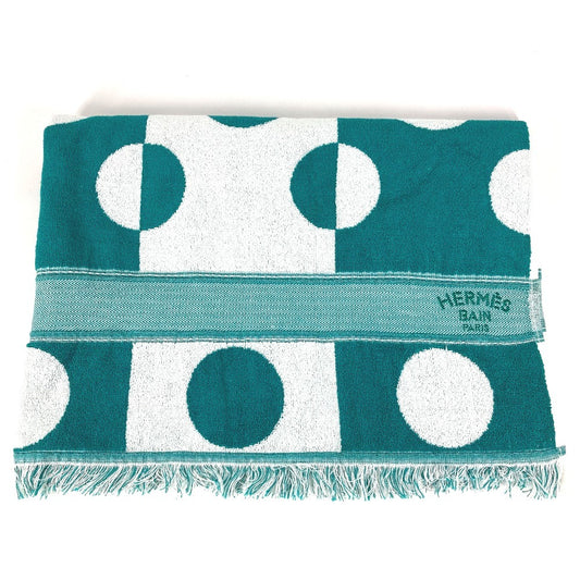 HERMES Yachting Dot Print Bath Towel, Blanket, Beach Towel, Fringe Towel, Cotton, Unisex, Green