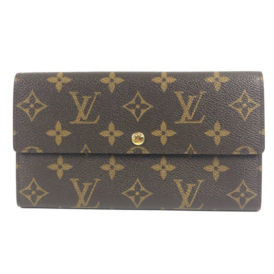 LOUIS VUITTON M61725 Monogram Porte Monnaie Credit Bifold Long Wallet with Flap, Unisex Brown Monogram Canvas