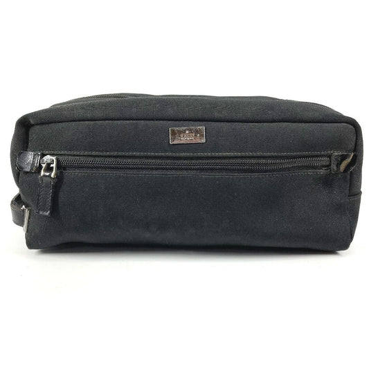 GUCCI 02888 Logo Double Zip Zip Bag Pouch Clutch Bag with Handle Second Bag Leather/Canvas Unisex Black