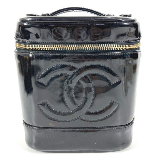 CHANEL A01998 CC ココマーク ロゴ カバン バニティバッグ 縦型 ハンドバッグ エナメル レディース ブラック