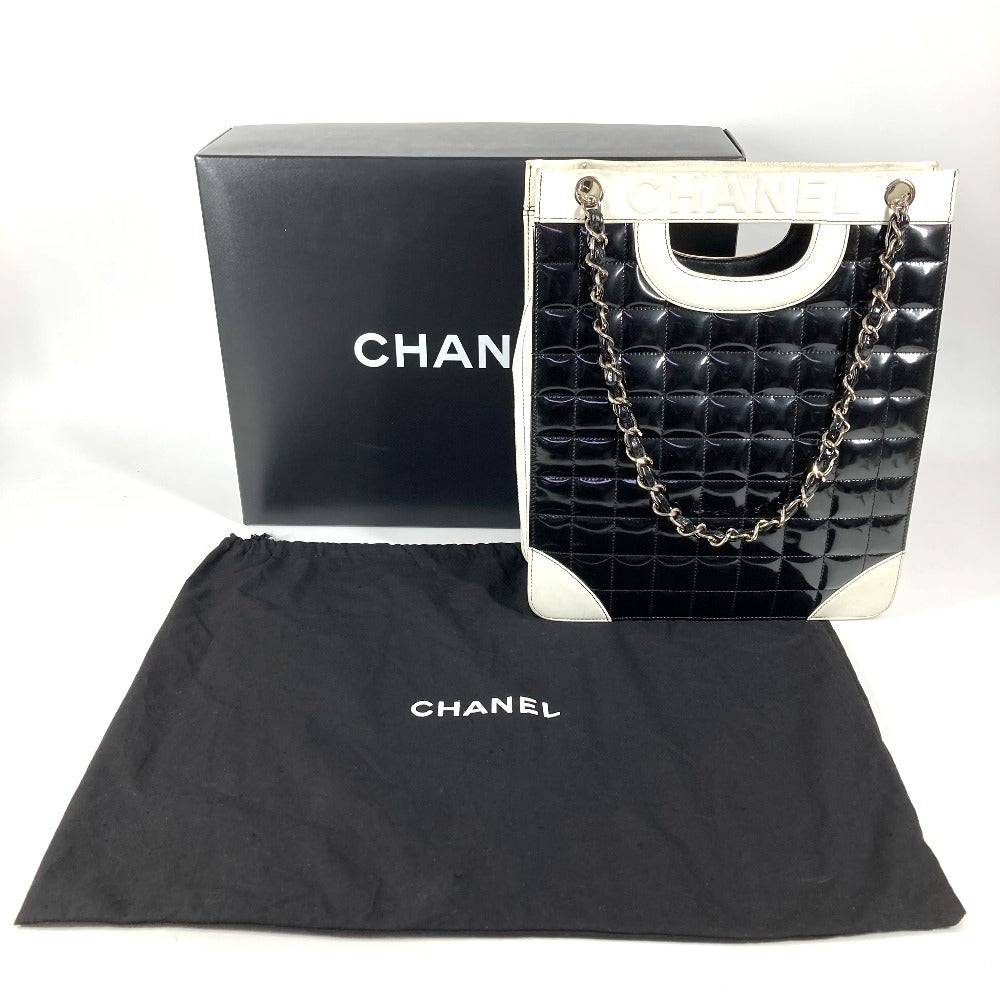 CHANEL Bicolor Logo Chocolate Bar Tote Bag Shoulder Bag W-Chain Bag Shoulder Bag Enamel/Leather Unisex Black