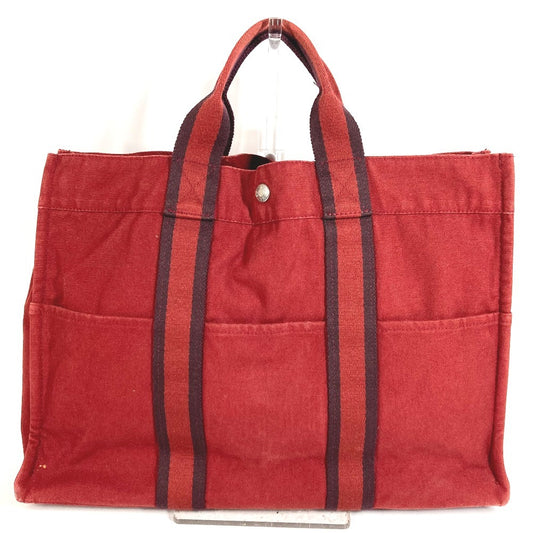 HERMES フールトゥMM フールトゥ MM カバン トートバッグ ハンドバッグ コットン ユニセックス レッド