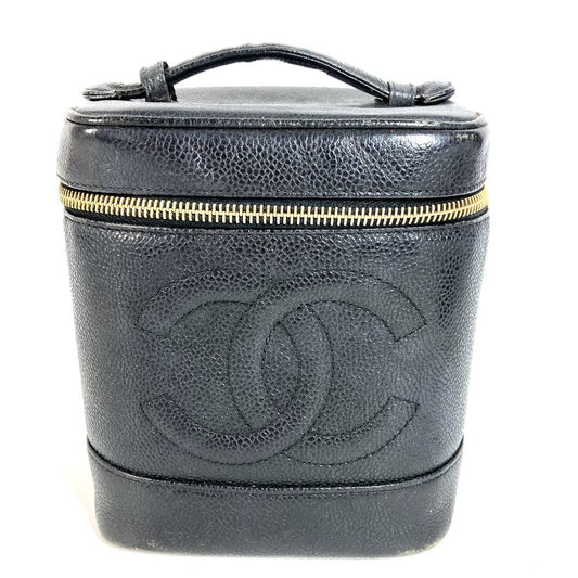 CHANEL A01998 CC Coco Mark Logo Bag Vanity Bag Vertical Handbag Caviar Skin Women's Black