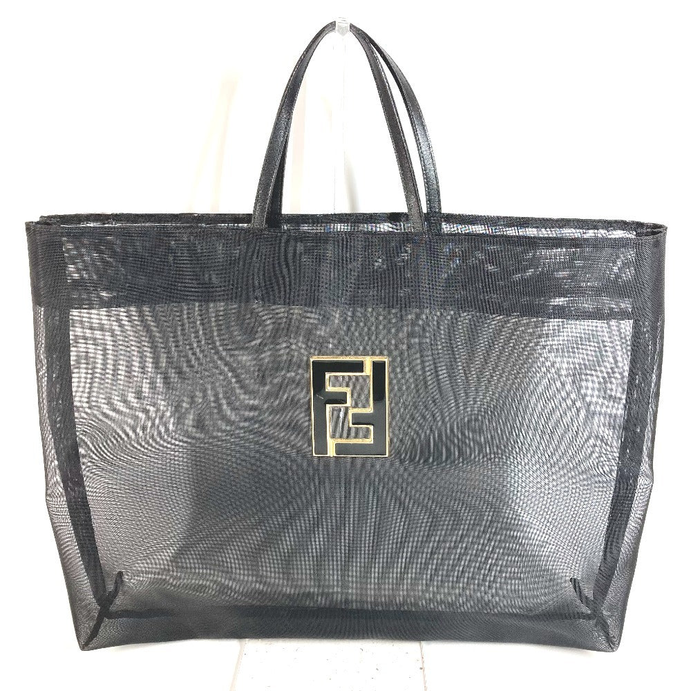 FENDI ヴィンテージ FF ロゴ メッシュ カバン 肩掛け ショルダーバッグ トートバッグ ハンドバッグ メッシュ/レザー ユニセックス ブラック