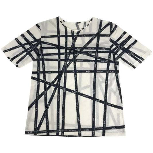 HERMES Bolduc pattern logo total pattern apparel top short sleeve t-shirt cotton ladies black