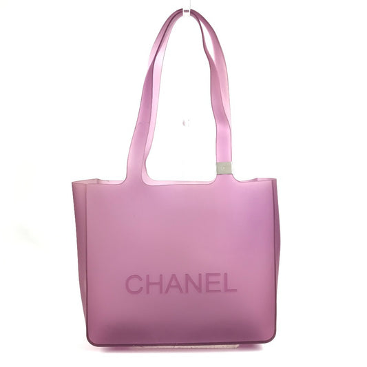 CHANEL ロゴ カバン トートバッグ 肩掛け ビーチバッグ ショルダーバッグ ビニール ユニセックス パープル