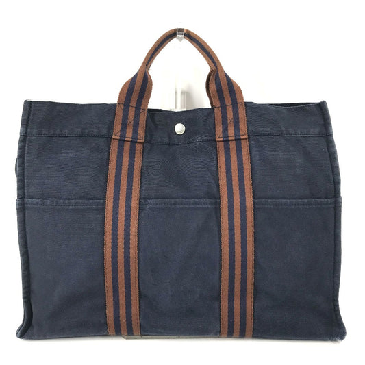 HERMES Fourre ToutMM Fourre Tout MM Bag Tote Bag Hand Bag cotton Navy/Brown Used