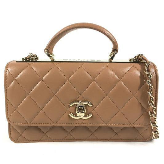CHANEL AP4184 Chain wallet CC CC Mark Logo Matelasse Quilted Flap Bag, Shoulder Bag, 2-Way Bag, Crossbody Bag, Chain Hand Bag Lambskin Leather Light BrownBased/GoldHardware Used
