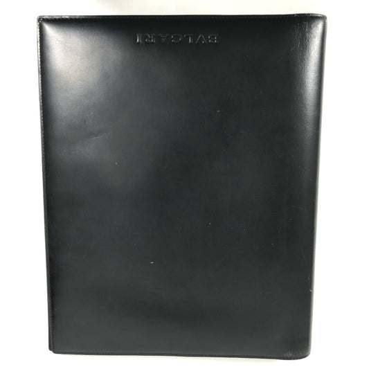 BVLGARI Logo Big Notebook Cover Bifold Stationery System Planner Note cover Leather Black Used