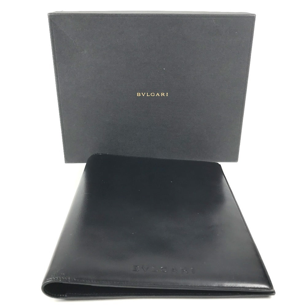 BVLGARI Logo Big Notebook Cover Bifold Stationery System Planner Note cover Leather Black Used