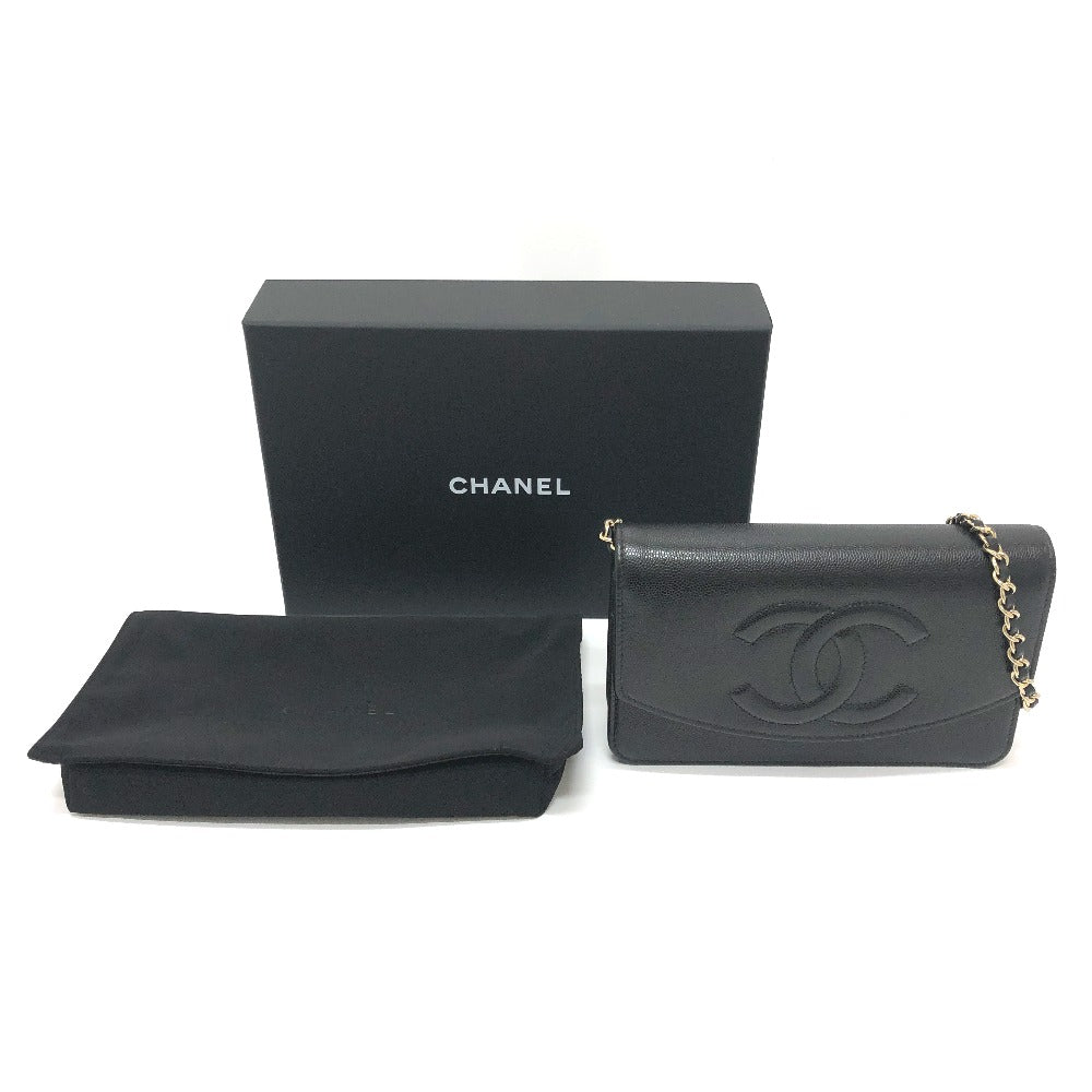CHANEL AP4653 Long Wallet, Métiers d'Art Collection Coco Mark Grained Shiny Chain Wallet Shoulder Bag, Calfskin, Black