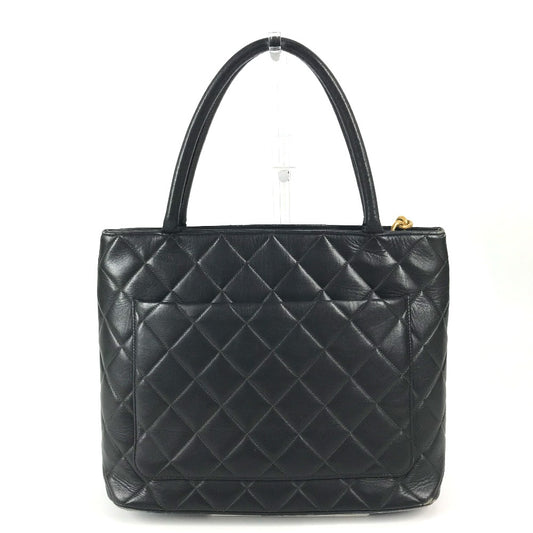 CHANEL A01804 CC Coco Mark Logo Reprint Tote Bag, Handbag, Shoulder Bag, Leather, Women's, Black