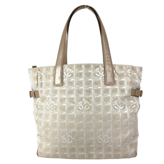 CHANEL A15825 New Travel Line GM Tote Bag, Shoulder Bag, Leather/Nylon, Women's, Beige