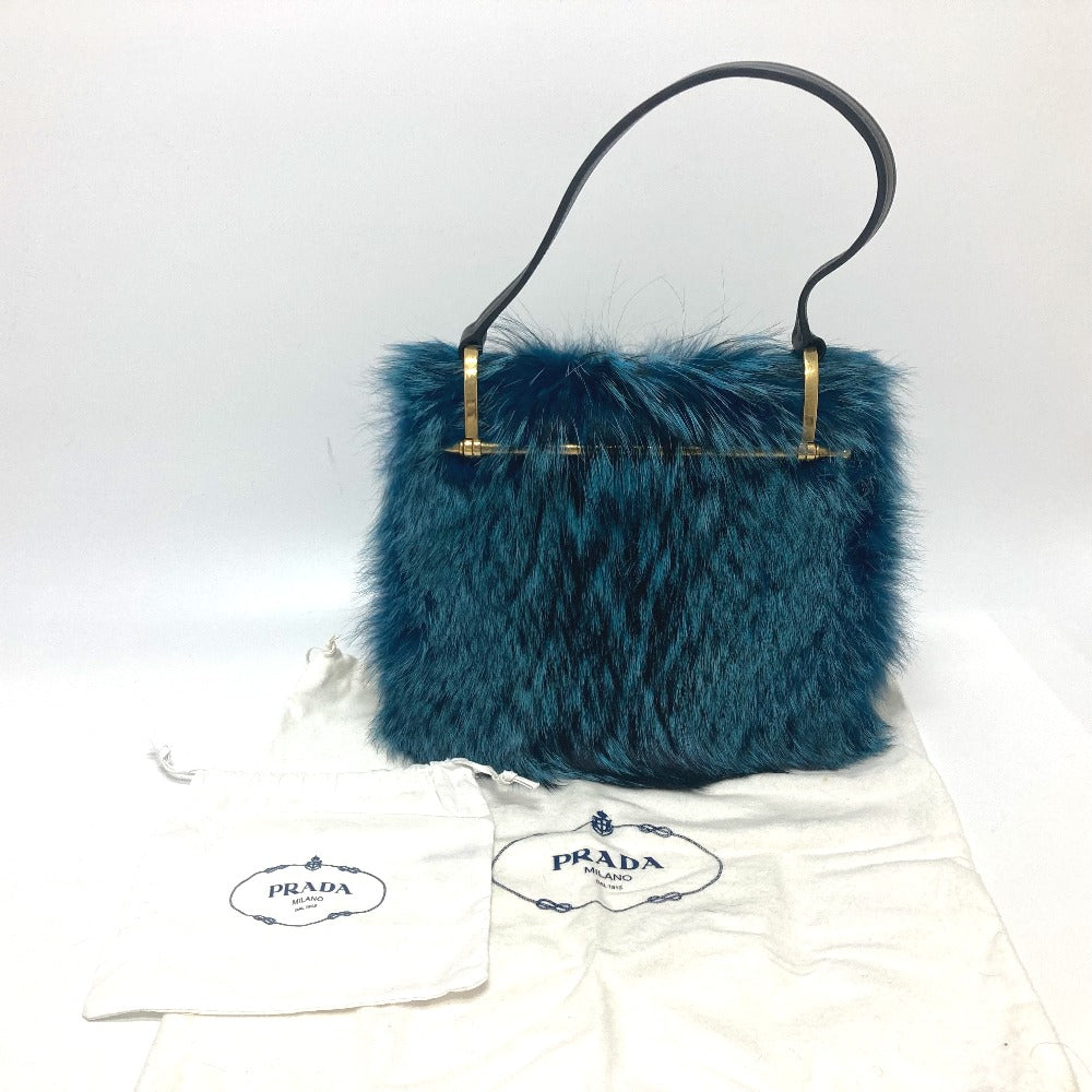 PRADA 1BA131 ファー カバン ワンショルダー ハンドバッグ 肩掛け ショルダーバッグ ファー レディース ブルー - brandshop-reference