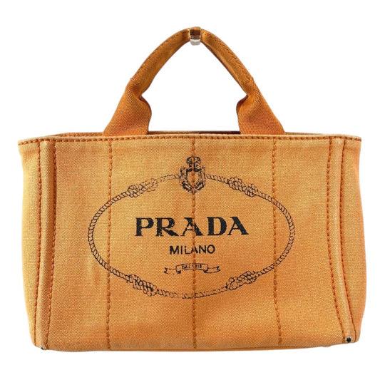 PRADA カナパ ロゴ カバン ハンドバッグ サッチェルバッグ トートバッグ ハンドバッグ キャンバス レディース オレンジ