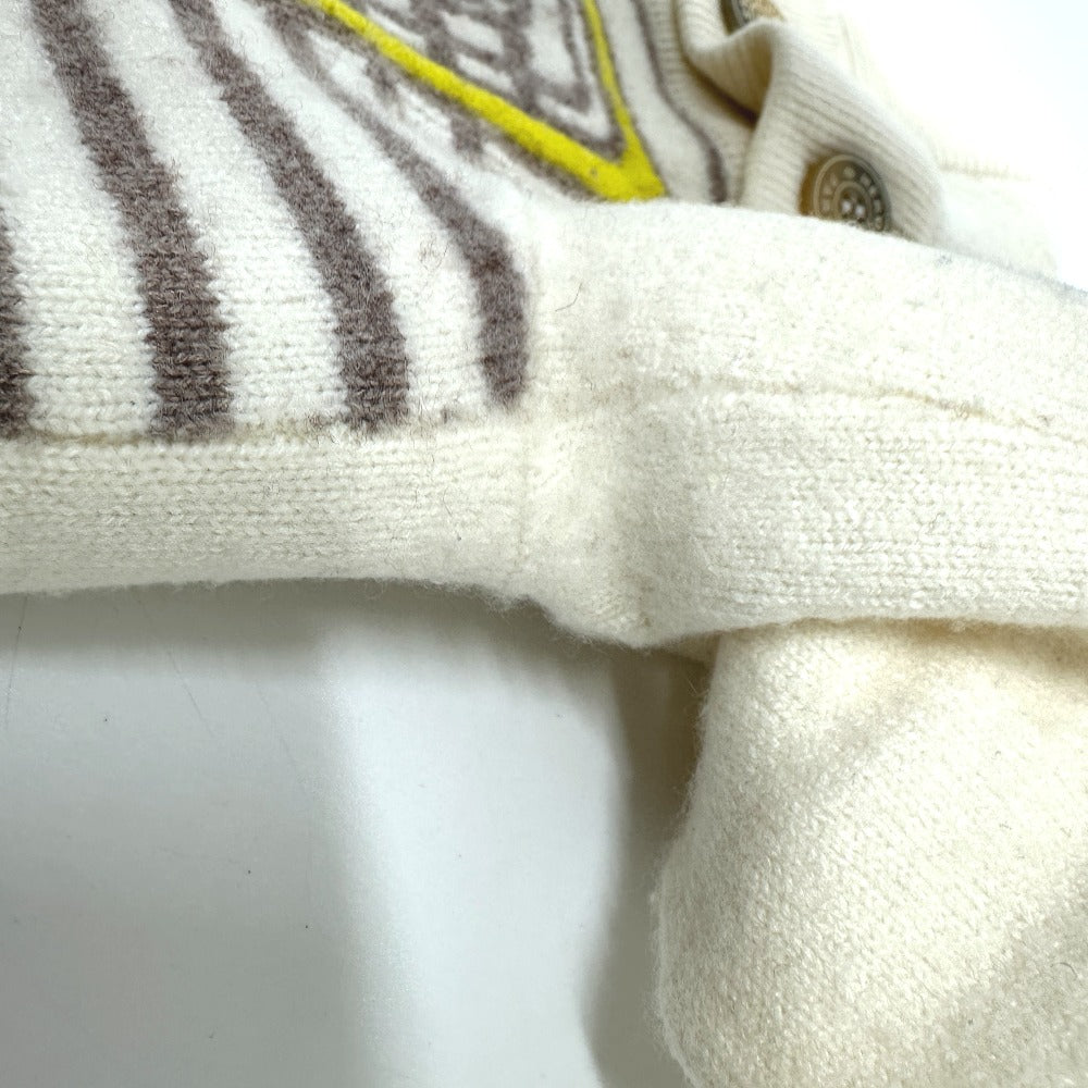 HERMES Button-Collar Striped Knit Sweater, Cashmere, Women's, White x Gray x Yellow