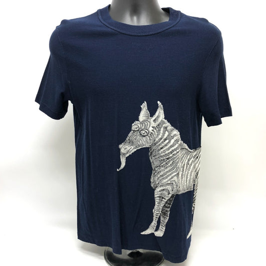 LOUIS VUITTON Chapman Horse and Zebra Print Short Sleeve T-Shirt, Cotton, Men's, Navy Blue