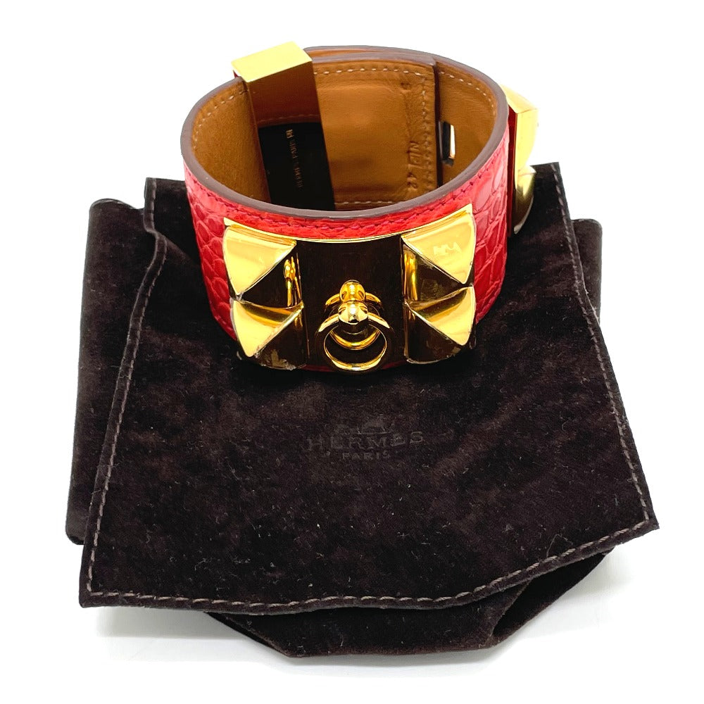 HERMES コリエドシアン バングル アクセサリー ブレスレット レザー レディース ブーゲンビリア レッド系×ゴールド金具