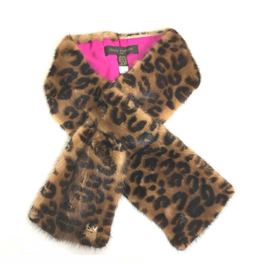 LOUIS VUITTON M72245 Leopard Pattern Écharpe Vison Fur Tippet Scarf Fur Women's Brown x Pink