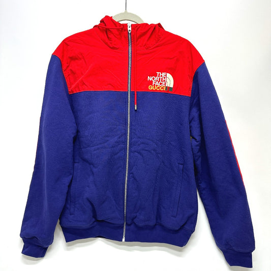 GUCCI 671462 The North Face Collaboration Zip-Up Hoodie, Men's Cotton Outerwear, Red/Blue