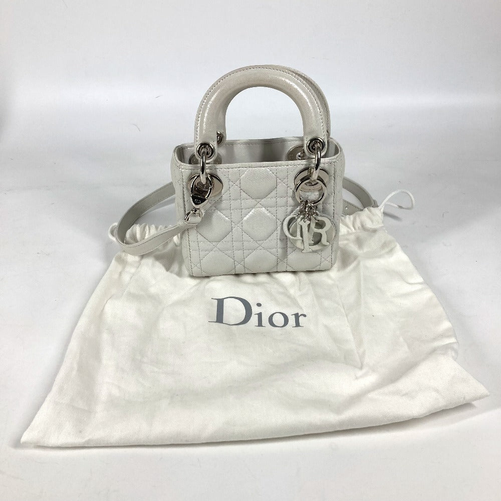 Dior Lady Dior Cannage Mini 2-Way Shoulder Bag, Crossbody Bag, Handbag, Leather, Women's, Metallic Gray