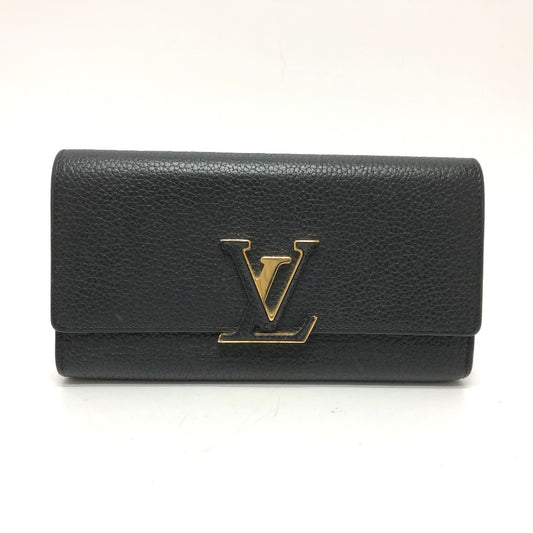 LOUIS VUITTON M61248 LV Logo Portefeuille Capucines Bifold Long Wallet in Taurillon Leather, Black