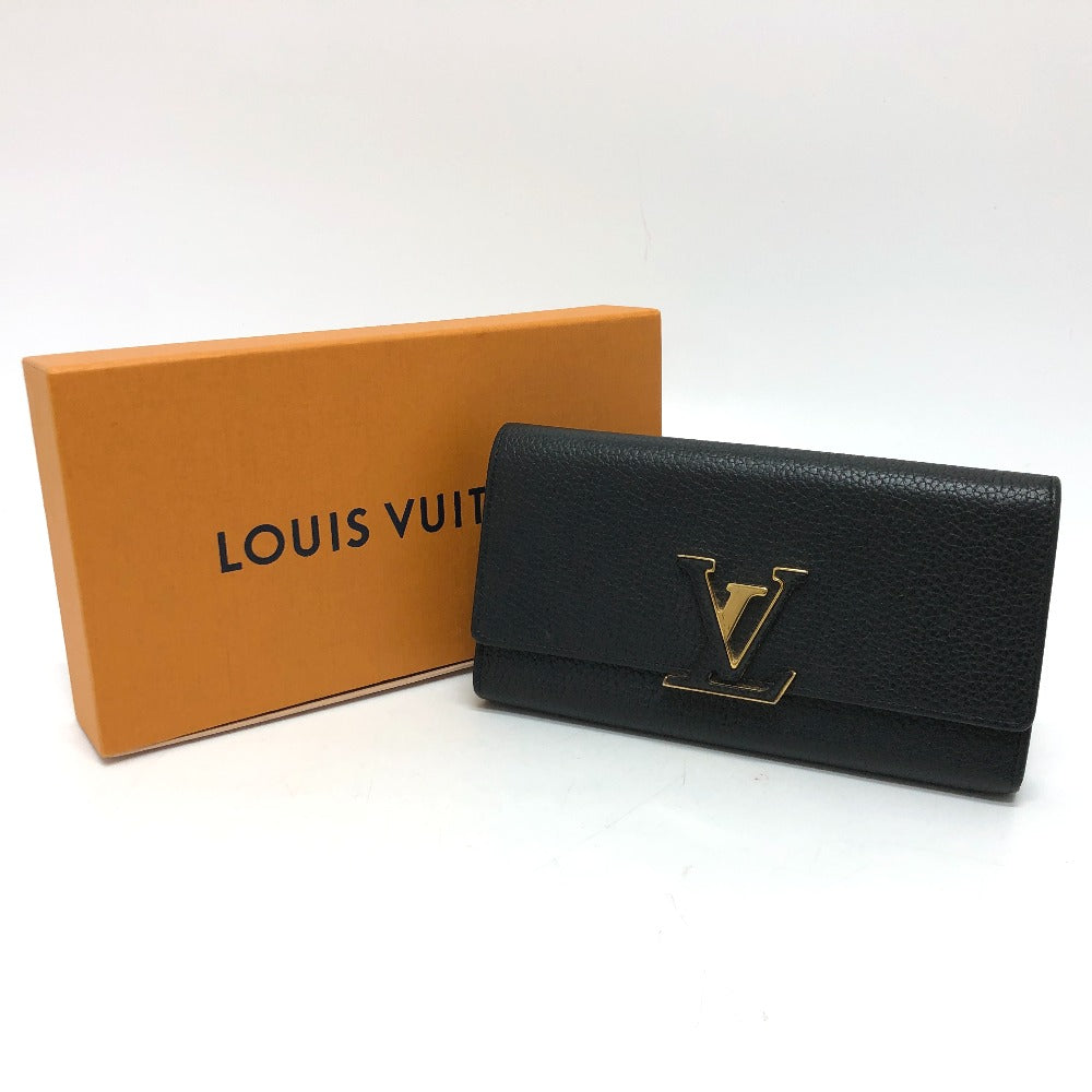LOUIS VUITTON M61248 LV Logo Portefeuille Capucines Bifold Long Wallet in Taurillon Leather, Black