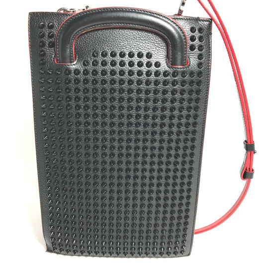 Christian Louboutin spiked stud 3-way clutch bag, handbag, crossbody bag, and shoulder bag in black leather for men