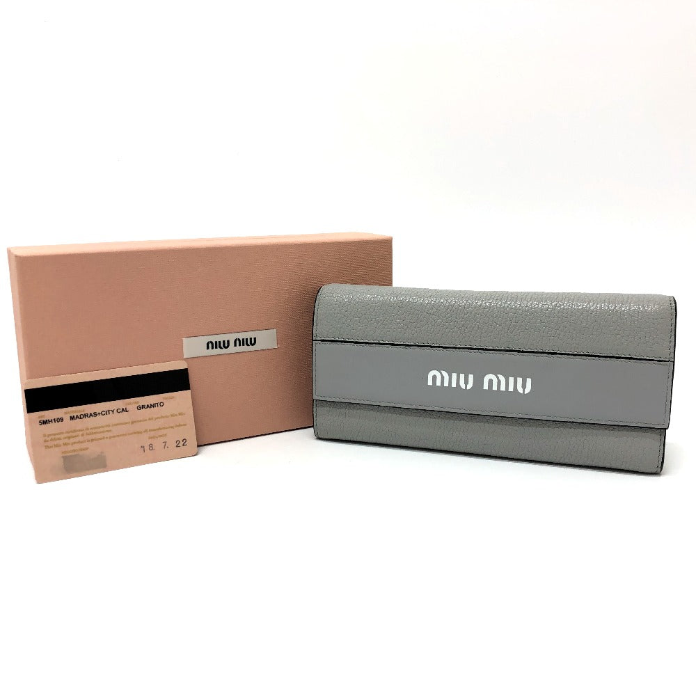 MIUMIU 5MH109 Logo Wallet, Bifold Long Wallet, Leather, Women's, Gray