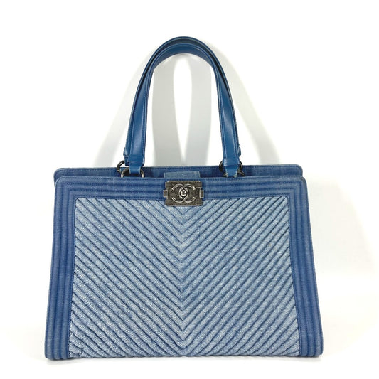 CHANEL Boy Chanel V-stitch shoulder bag/tote bag, canvas, women's, blue