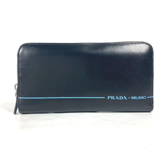 PRADA 2ML317 Logo City Sport Long Wallet, Round Zipper, Leather, Unisex, Black