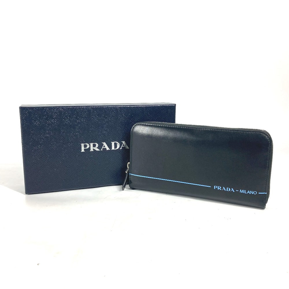PRADA 2ML317 Logo City Sport Long Wallet, Round Zipper, Leather, Unisex, Black