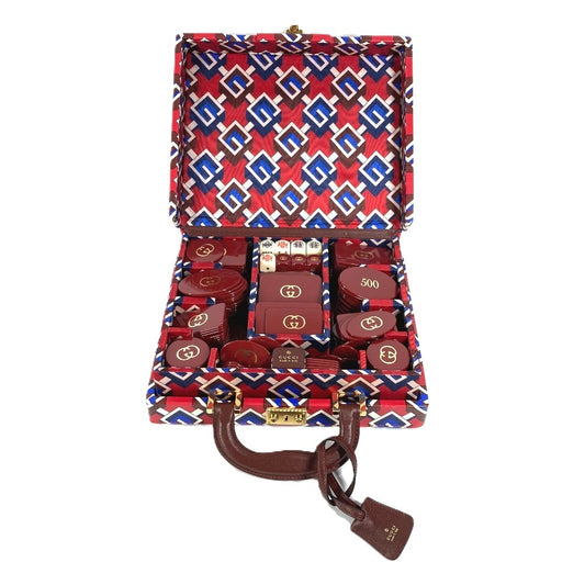 GUCCI 662474 Card Game, Playing Cards, Chips, Geometric G Briefcase, Poker Set, Dice, Interior Decor, Games, Toys, Accessories, Plastic, Unisex, Red