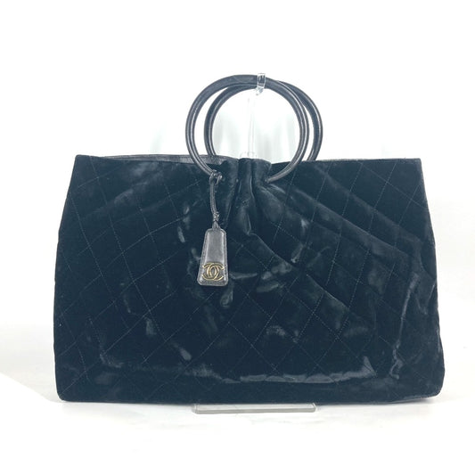 CHANEL マトラッセ キルティング ラウンドハンドル レザーハンドル カバン トートバッグ CC ココマーク ハンドバッグ ベロア レディース ブラック - brandshop-reference