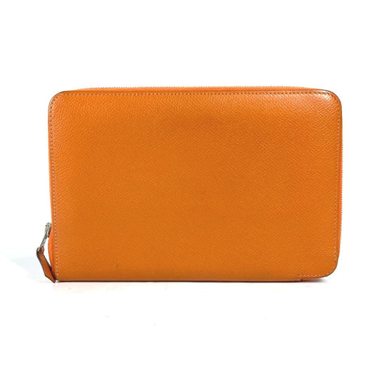 HERMES Azap Integral Long Wallet, Round Zipper, Leather, Unisex, Orange