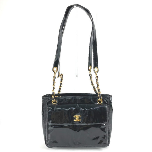 CHANEL A08036 CC Coco Mark Logo Bag Tote Bag Chain Shoulder Bag Enamel Ladies Black