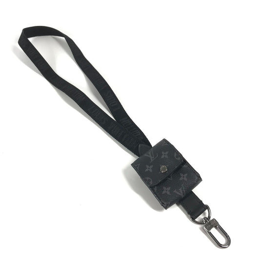 LOUIS VUITTON M80220 Monogram Eclipse Lanyard Funda para Airpods Airpods con correa Funda para auriculares Monogram Eclipse Canvas Unisex Negro