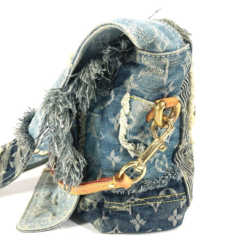 LOUIS VUITTON M95374 Monogram Denim Patchwork Posty Bag, Flap Crossbody Messenger Bag, Shoulder Bag, Monogram Denim Canvas, Unisex, Blue