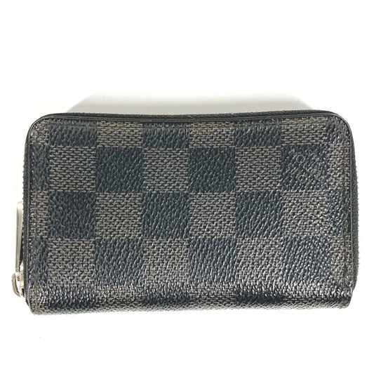 Louis Vuitton N63076 Damier Graphite Zippy Coin Purse Wallet Coin Purse Round Zipper Coin Case Damier Graphite Canvas Lelaki Hitam