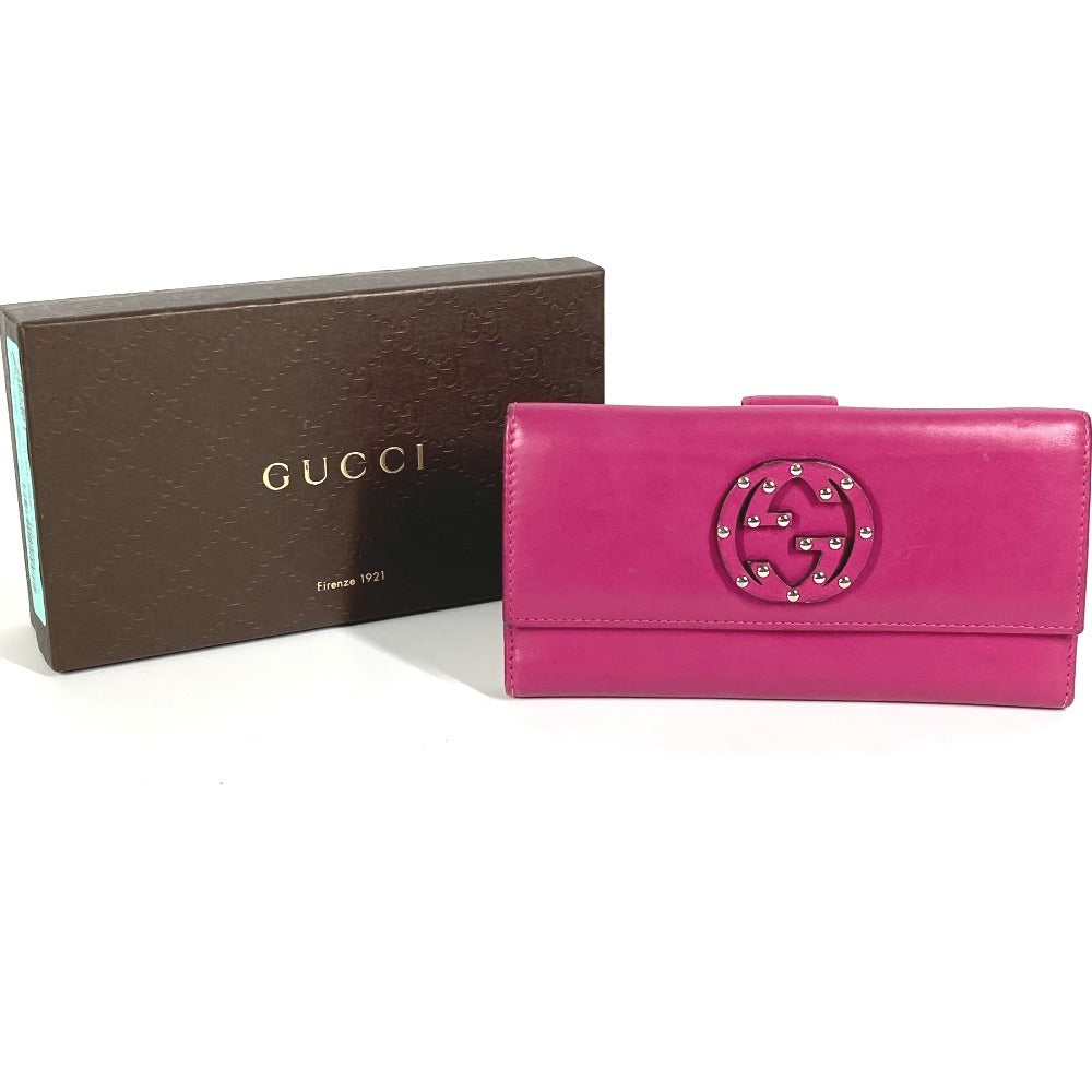GUCCI 231843 Interlocking G Studs Bifold Flap Long Wallet Long Wallet Leather Unisex Purple Pink