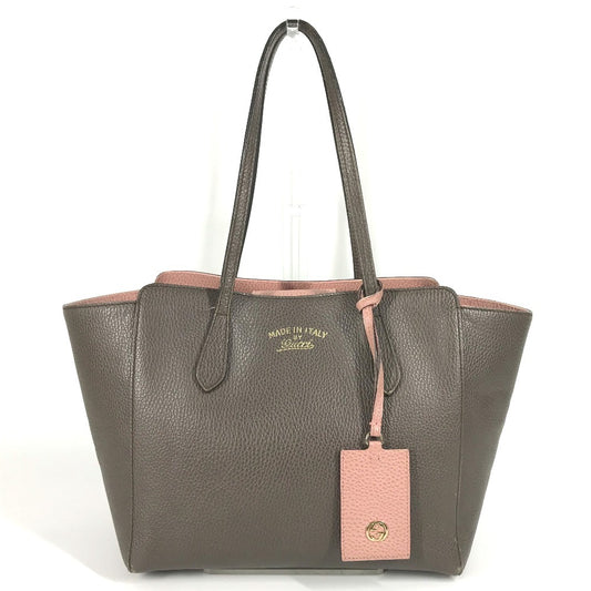 GUCCI 354408 Two-Tone Logo Swing Tote Bag, Shoulder Bag, Leather, Unisex, Gray