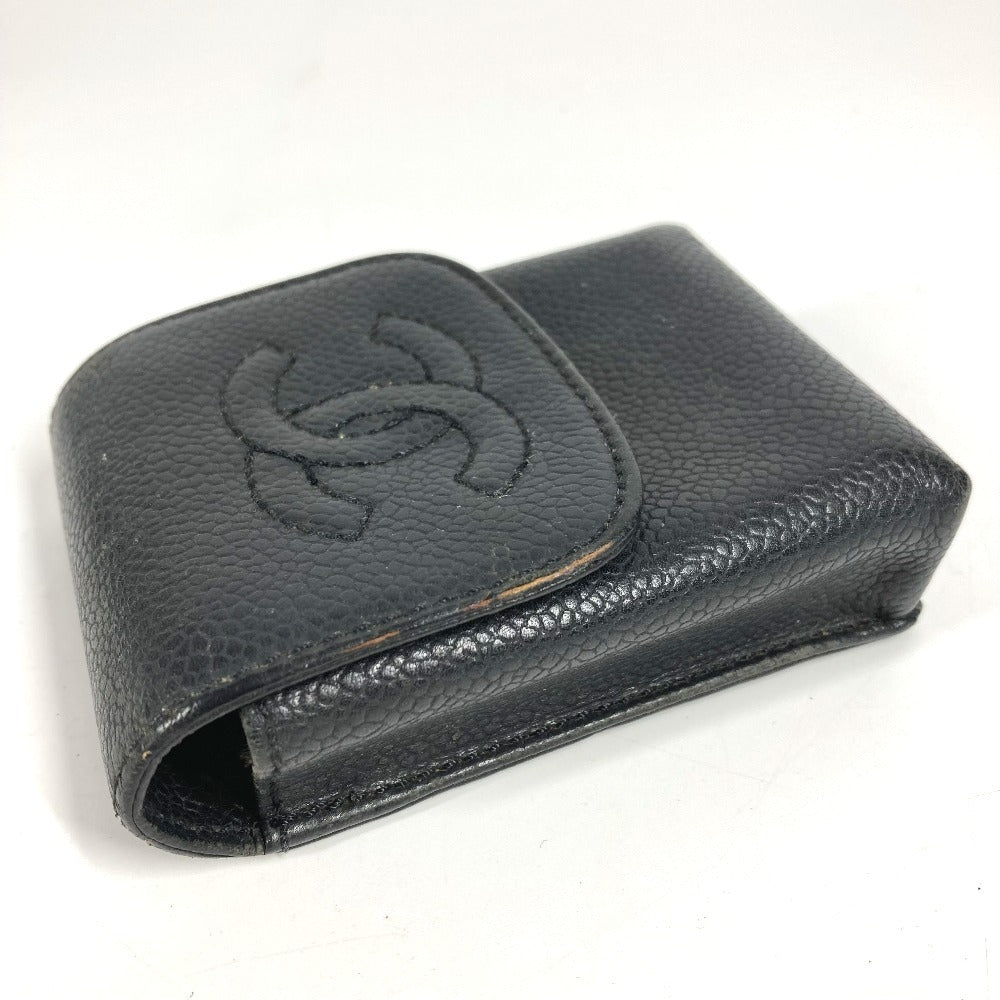 CHANEL A13511 CC Coco Mark Logo Pitillera Estuche para accesorios Estuche para cigarrillos Piel de caviar Unisex Negro