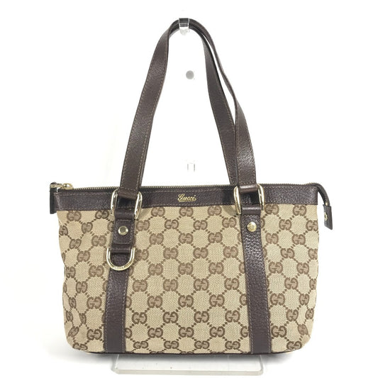 GUCCI 141471 GG Logo Handbag/Tote/Shoulder Bag in GG Canvas/Leather, Unisex, Beige